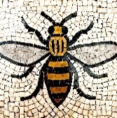 A tile mosaic of a bee